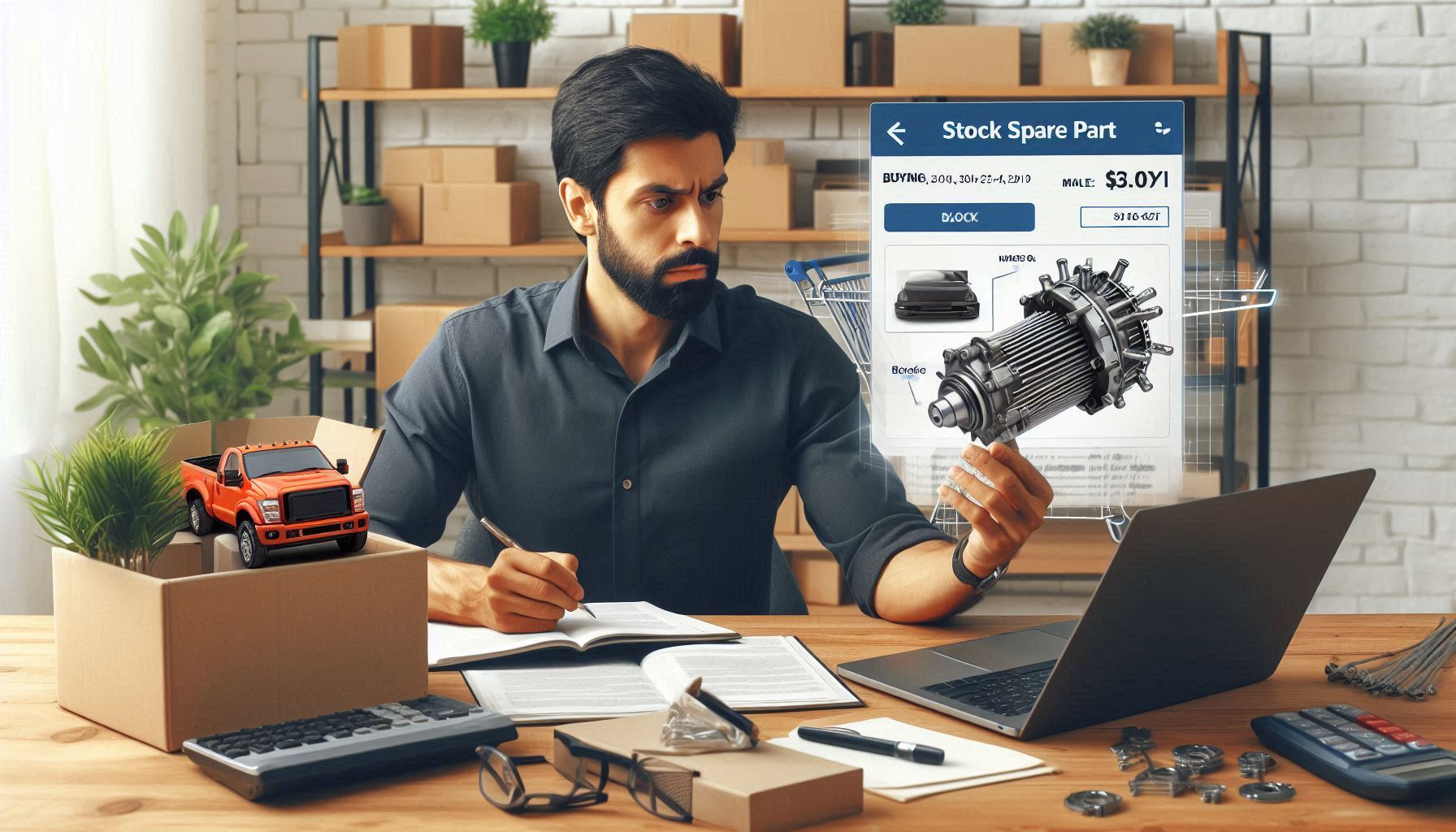 فردی در حال خرید قطعه یدکی استوک از یک فروشگاه آنلاین.